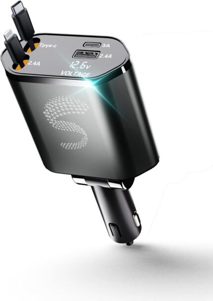 Retractable Car Charger USB C Fast Charging 120W, Car Accessories