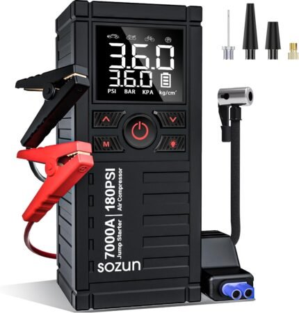 Jump Starter with Air Compressor, 7000A 180PSI Car Battery Jump Starter Jump Box (All Gas/12.0L Diesel)