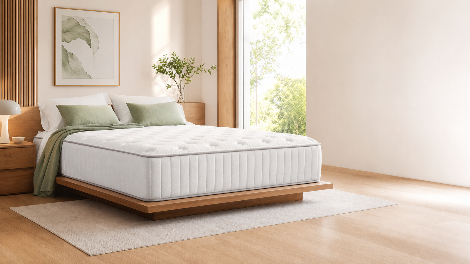 Mooais Cloud Hybrid Mattress in a bright bedroom